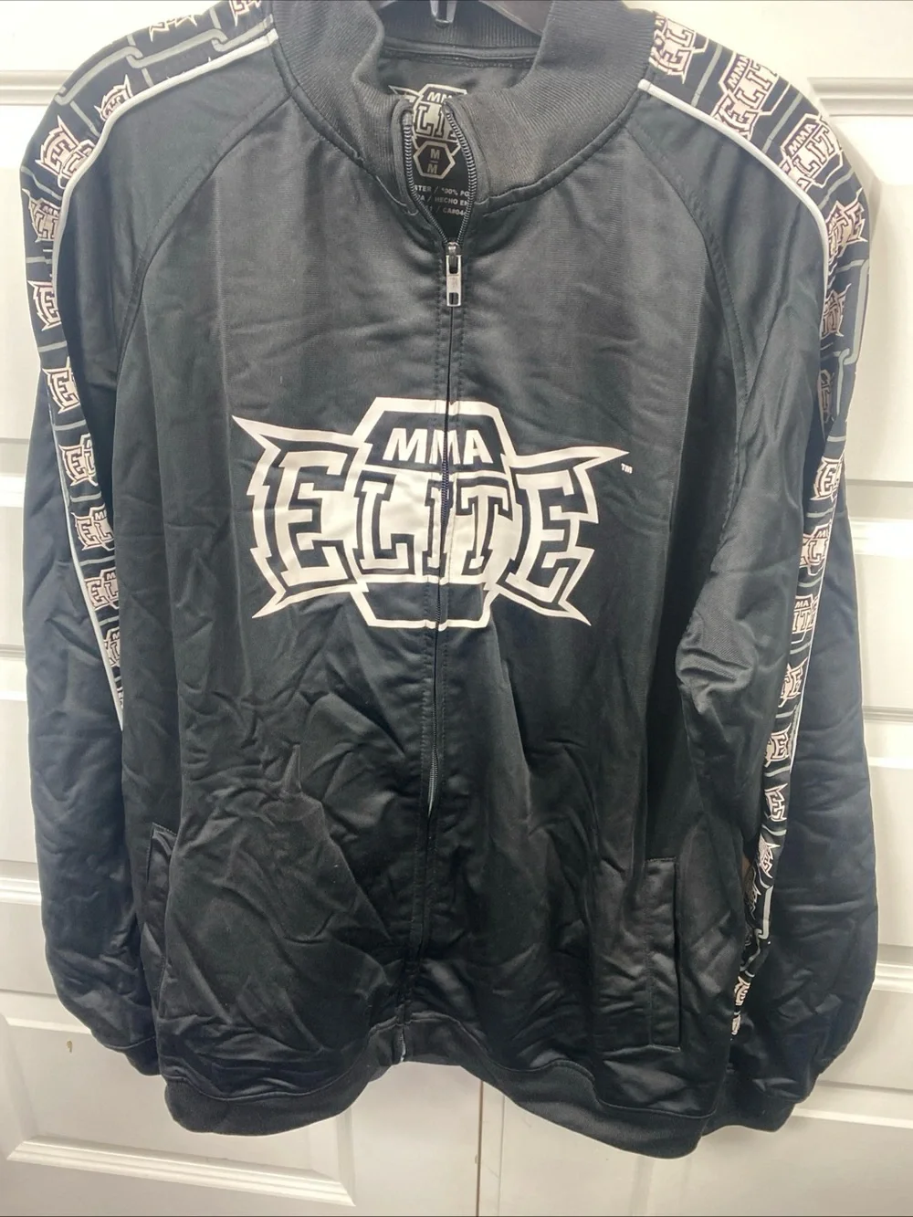 MMA Elite Jacket Black Full Zip Track Top Logo Tape Sleeves Athletic Outerwear M